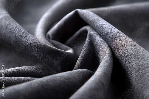 Abstract black fabric texture close-up, soft velvet textile folds background, dark monochrome cloth drapery detail PNG