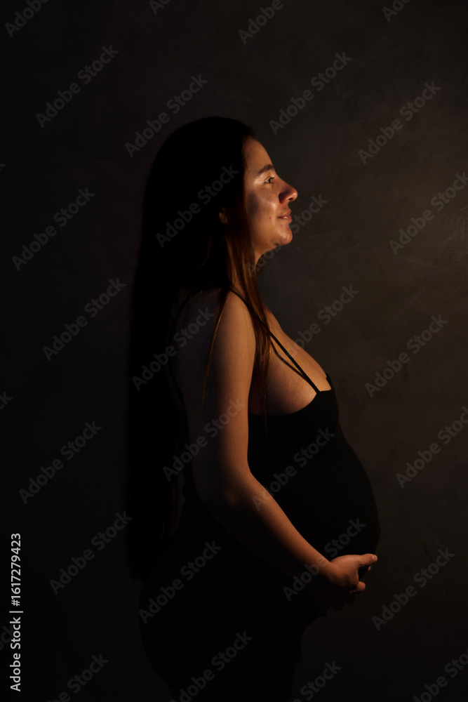 Obraz premium young pregnant woman in black dress