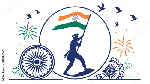Indian flag raising silhouette design