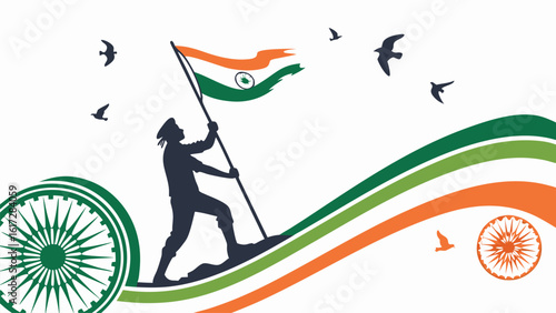 Indian flag raising silhouette graphic