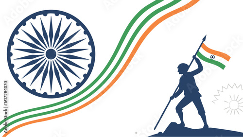 Indian flag raising silhouette illustration