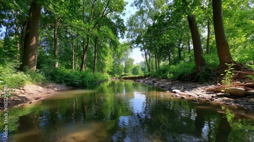 Lush Green Forest River - Nature Landscape Scenery