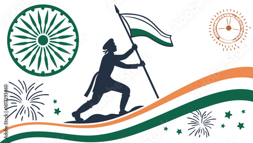 Silhouette flag bearer patriotic graphic