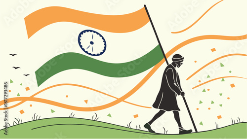 Silhouette person carrying flag