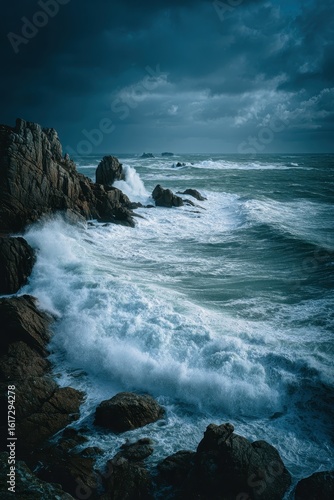 Dramatic Coastal Waves at Dusk