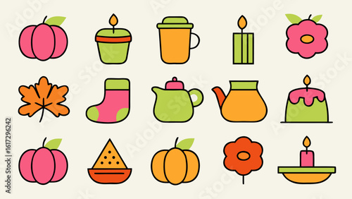Charming crayon drawn vintage autumn elements collection for children s crafts and seasonal designs