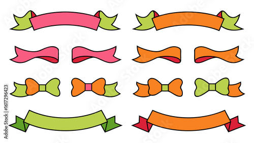 Charming hand drawn decorative borders featuring whimsical flourishes and elegant ribbon accents for creative projects