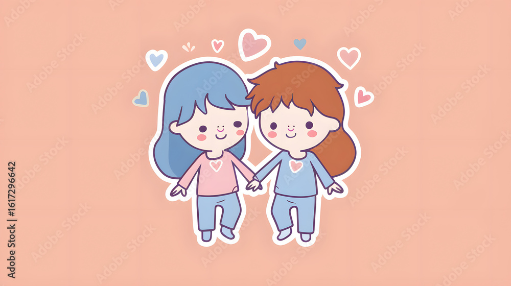 chibi couple holding hands smiling at each other chibi couple holding hands smiling at each other