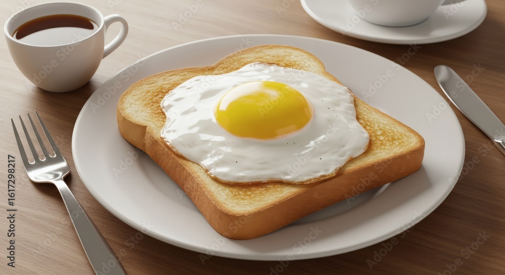 Fototapeta premium Buttered Toast with Runny Fried Egg
