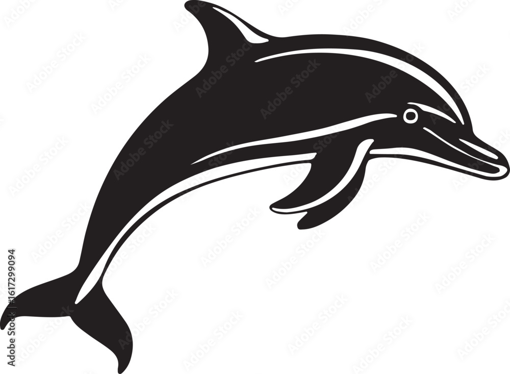 Fototapeta premium A black dolphin is jumping isolated on white background