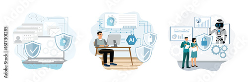AI-Enhanced Phishing Protection, an employee encrypts AI-Powered data, AI-based security training.
