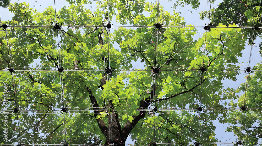 Fototapeta premium Facade Architecture with Sleek Green Glass Geometry