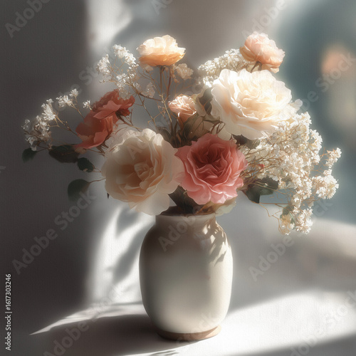 Simple and beautiful flower bouquet in a ceramic vase