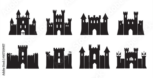 Silhouettes of Castles Showcasing Architectural Styles from Gothic to Baroque.