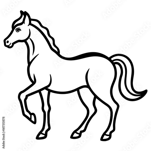 Elegant black and white line art horse illustration