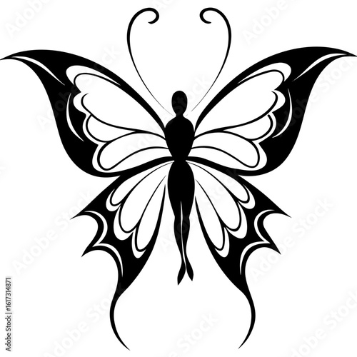 Elegant black butterfly silhouette with humanoid form