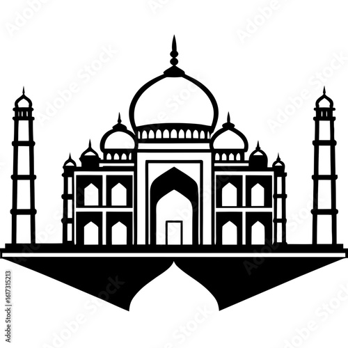 Black and white silhouette of the taj mahal