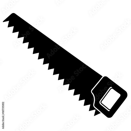 Black silhouette of a hand saw on a white background