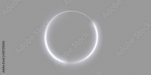 Light circle white swirl. Curved white line light effect. Darkening of the moon. Flash vector semicircle and spark light effect. Glowing white speed circle portal on the road.