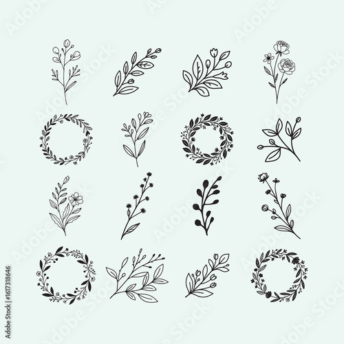 minimalist floral line art for wedding stationery and invitations