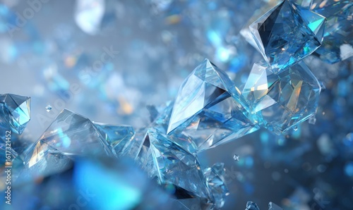 Close-up of sparkling, crystalline structures floating with blurred elements