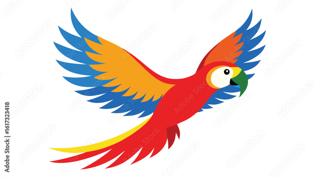 Obraz premium Colorful scarlet macaw parrot flying with wings spread wide