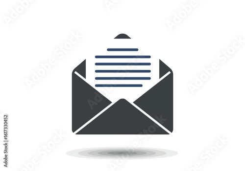 Minimalist message icon showing an open envelope with a letter. Flat vector graphic for email and communication concepts.