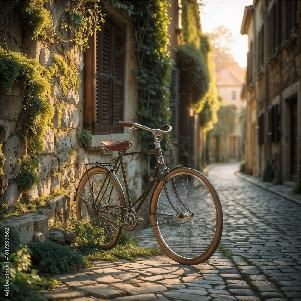 Fototapeta premium Vintage Bicycle on Charming at Sunset