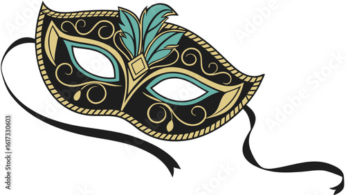 A decorative masquerade mask with ribbons, isolated on white background, embodies the spirit of carnival and festive celebrations with its elegant design and ornate details