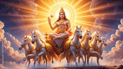 Surya, the Sun God, in his glorious chariot