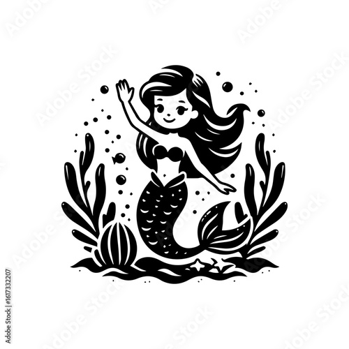 the little mermaid waving from under the sea