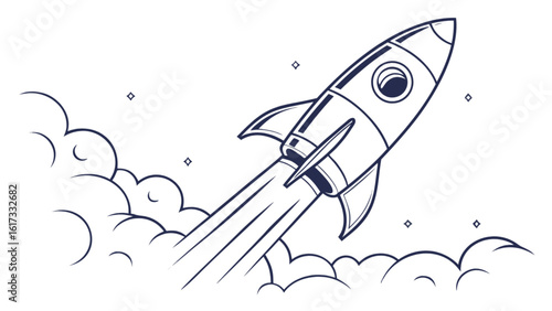 Illustration of a rocket launching into space, symbolizing startup success, technological innovation, and future exploration