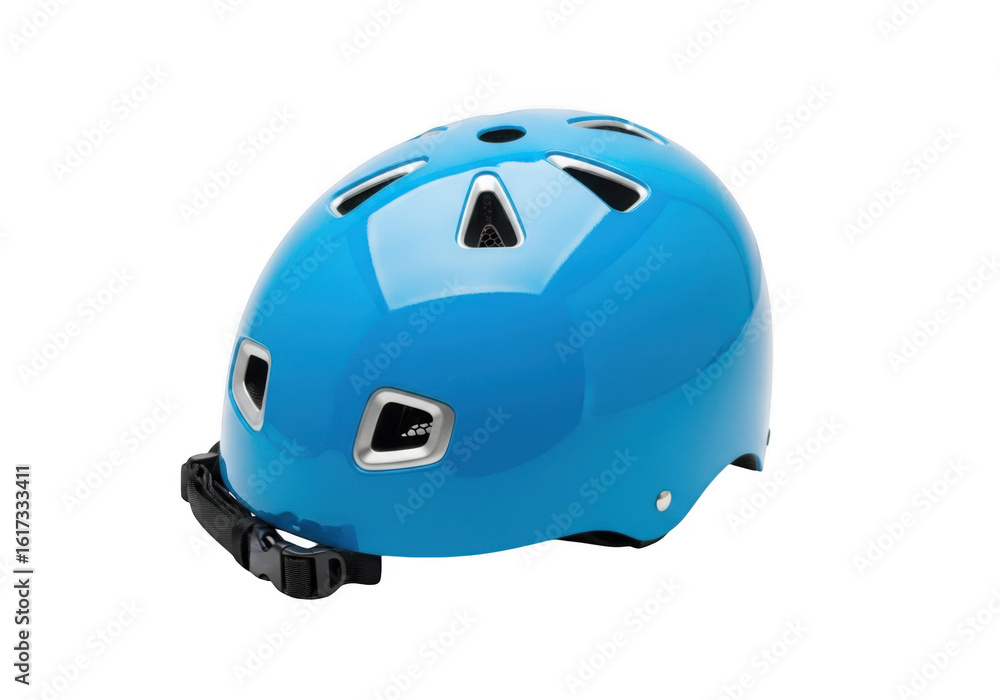 Fototapeta premium Bright blue bicycle helmet isolated on transparent background