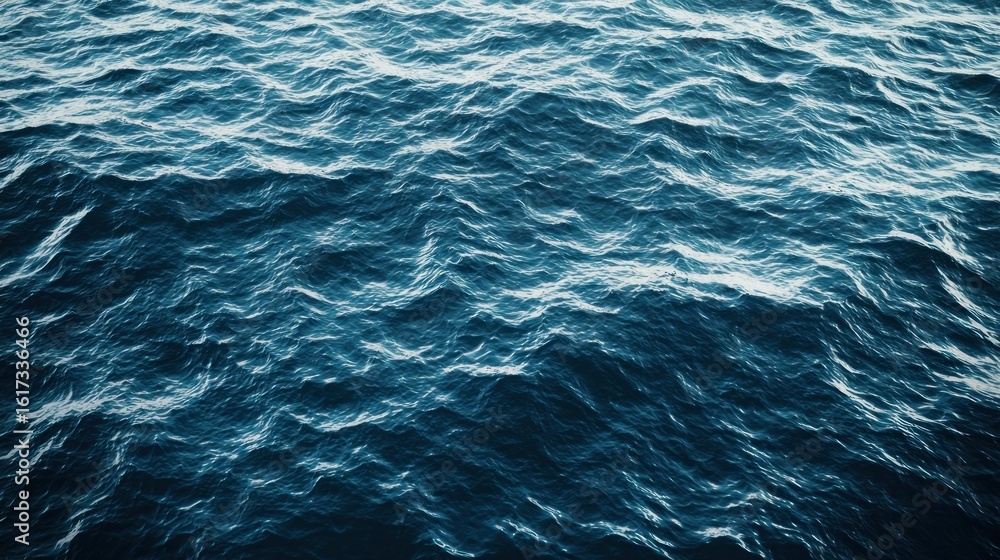 Fototapeta premium A vast expanse of deep blue ocean with gentle waves and a few ripples, reflecting the light from above.