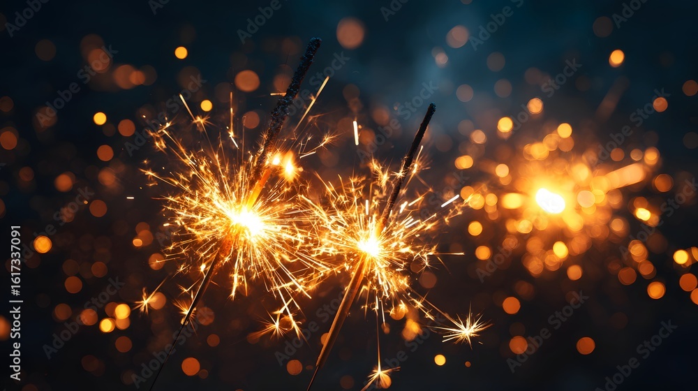Obraz premium Sparkling sparklers against a dark background.