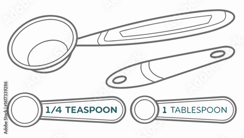 An illustration of measuring spoons, including tablespoon and teaspoon sizes, essential kitchen tools for cooking and baking
