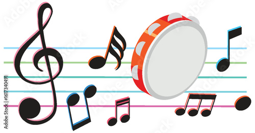 Vibrant Musical Notes and Drum