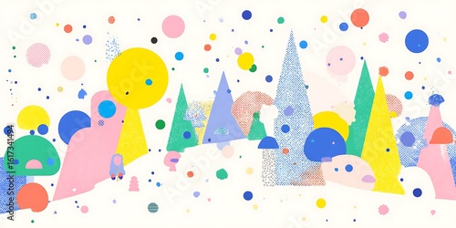 Abstract whimsical landscape with geometric elements