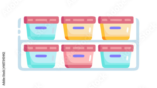 Stackable food containers isolated on white background for organized meal prep and storage in the refrigerator, promoting a healthy diet