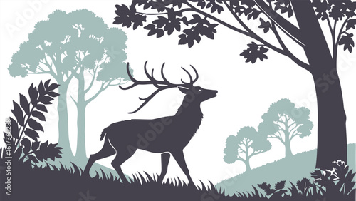Majestic Deer Standing Calmly Amidst Lush Green Forest Foliage and Towering Trees