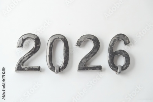 Rustic Metal Numbers 2026 on White Background