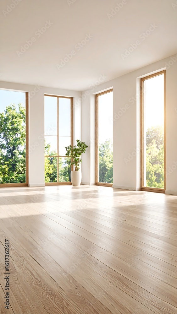 Fototapeta premium Bright, spacious room with large windows