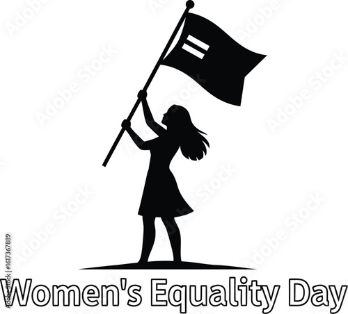Vector art of a woman is holding a flag with an equal sign to represent womans equality day 