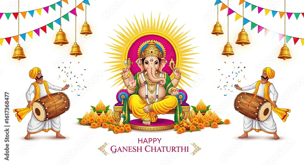 Fototapeta premium illustration of Lord Ganpati for Ganesh Chaturthi festival of India, Ganesh chaturthi for greeting,card, poster background.