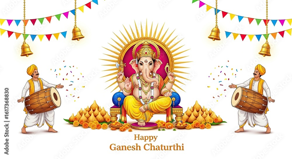 Fototapeta premium illustration of Lord Ganpati for Ganesh Chaturthi festival of India, Ganesh chaturthi for greeting,card, poster background.
