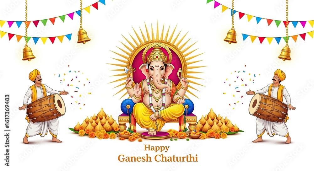 Fototapeta premium illustration of Lord Ganpati for Ganesh Chaturthi festival of India, Ganesh chaturthi for greeting,card, poster background.