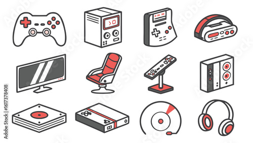 Gaming Console Icon Set – Vector Icons for Video Game Controllers and Gaming Devices