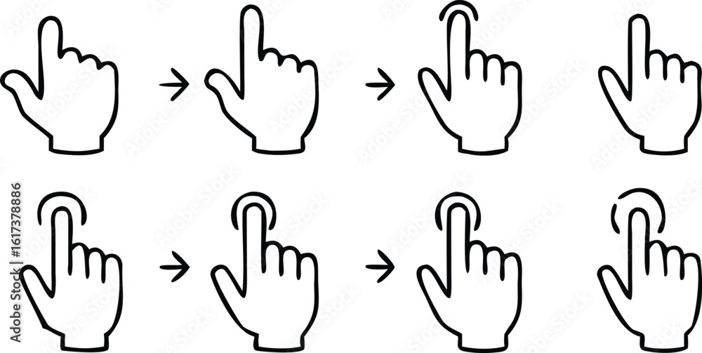 Fototapeta premium Gesture & Interaction Line Icon Set – Vector Minimalist Line Icons Depicting Hand Gestures, Touch, and User Interactions