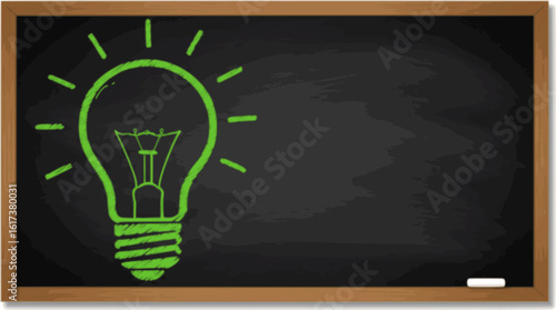 Green energy light bulb chalk board vector background
