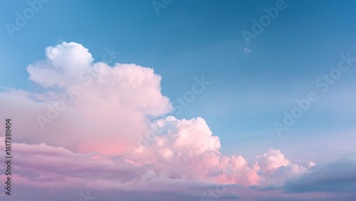 Surreal pastel-colored clouds floating in a digital dream sky, gradient background shifting from baby blue to soft pink. No sun, just ambient glow. Minimal dreamscape style with peaceful, whimsical fe